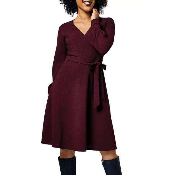 LEOTA Perfect Wrap Dress in Maroon - NWT - Size XS - Picture 1 of 2